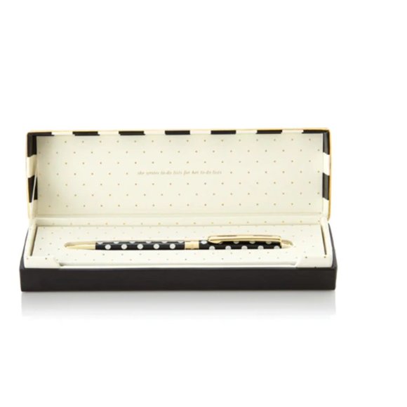 kate spade to do list ballpoint pen black white polka dot nwt - Picture 2 of 12